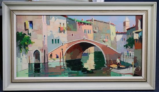 § Cecil Rochfort DOyly-John (1906-1993) Venice off the Grand Canalé, Place Marco in background, 14 x 28in.